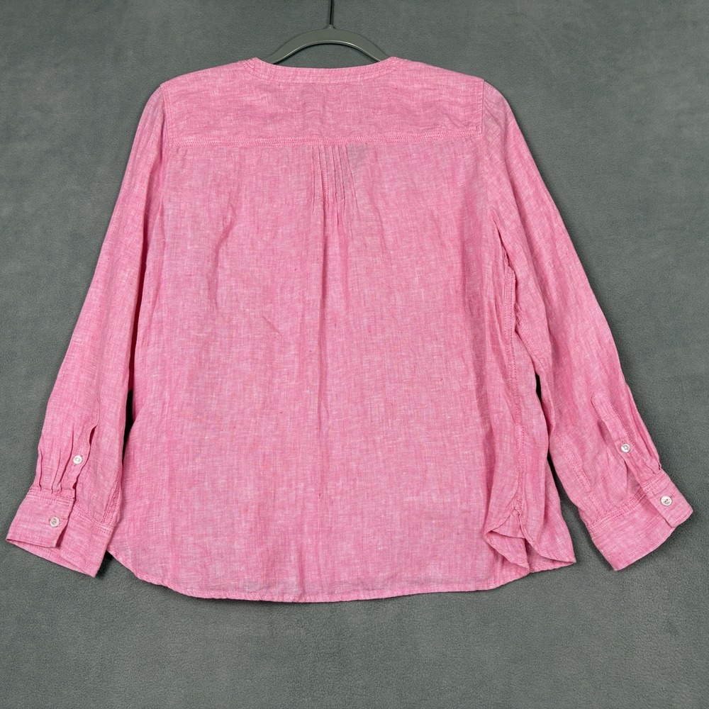 Talbots Size PL Large Petite Pink 100% Linen Popover Roll Tab Sleeve Pockets - Picture 5 of 9